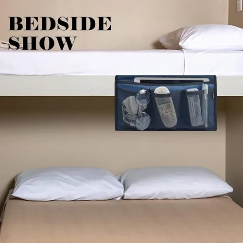 Vista 6 de Gloppie Organizador de mesita de noche, organizador de bolsillos laterales para mesita de noche, organizador de almacenamiento con bolsillo
