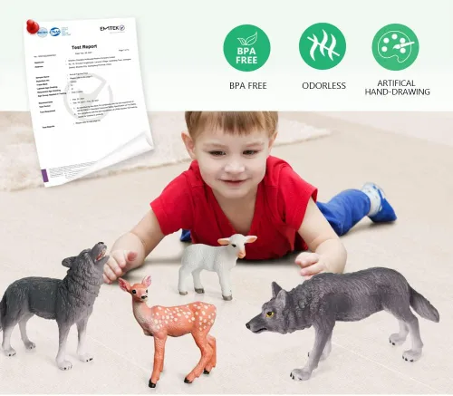 Vista 2 de Volnau Juguetes de lobo figuras de animales, 7 piezas, paquete de figuras de zoológico para niños pequeños, decoración de Navidad, regalo preescolar