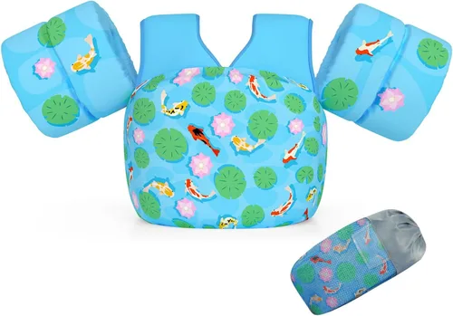 Vista 14 de DOOHALO Flotadores de natación para niños de 28 a 70 libras, chaleco flotante de hombro para niños de 2 a 8 años de edad, para niños y niñas, bebés