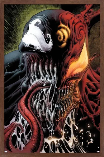 Vista 9 de Trends International Marvel Comics - Carnage - Póster de pared con veneno dividido en la cara, 14.725 x 22.375 pulgadas, versión enmarcada de madera