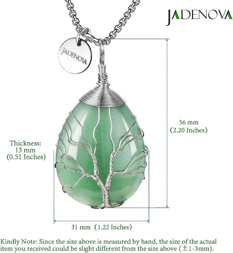 Vista 4 de JADENOVA Collar de cristal curativo para mujer, colgante de árbol de la familia, con alambre envuelto en alambre y colgante de lágrima curativa