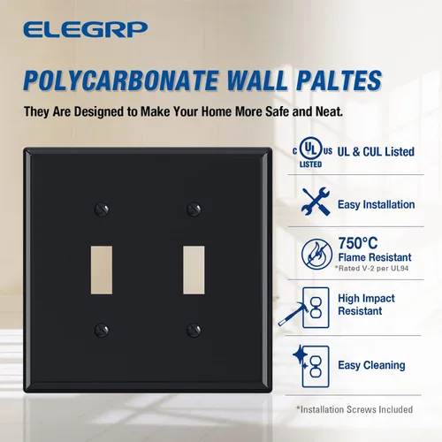 Vista 2 de ELEGRP Placas de pared para interruptor de palanca de 2 posiciones, cubierta frontal termoplástica irrompible de tamaño mediano para interruptores