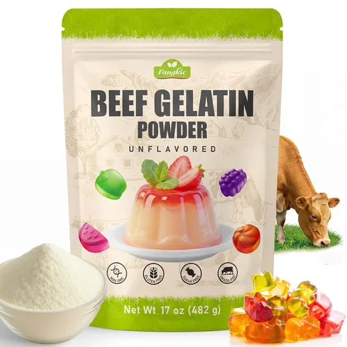 Vista 9 de Polvo de gelatina de res sin sabor, 7 oz/198 g de gelatina alimentada con pasto, agente espesante premium, sin gluten ni azúcar, para gomitas