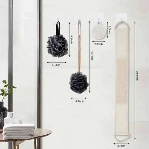 Vista 5 de Juego de 8 cepillos de baño – Esponja de lufa de ducha con mango largo, esponja natural exfoliante de espalda para ducha, puf de Luffa, masajeador