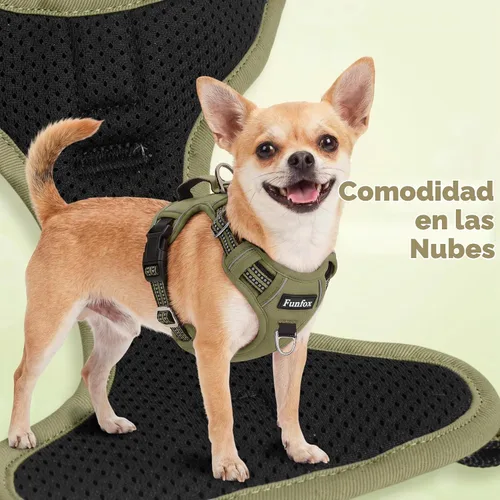 Vista 6 de Funfox Arnés para perro sin tirones, arnés de chaleco ajustable para mascotas, material súper suave con mango vertical, fácil control, paseo Verde