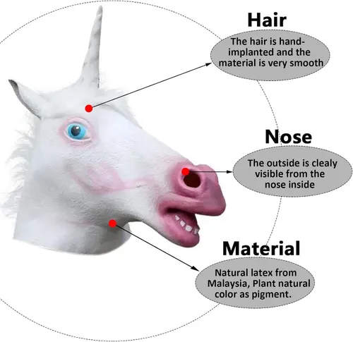 Vista 7 de Halford Unicorn Mask, Horse Mask, Funny Latex Cute Animal Full Head Mask Novelty Cosplay Party Props for Adults