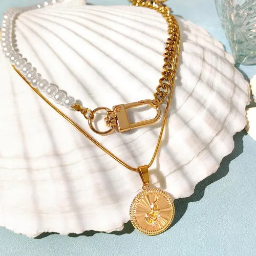 Vista 5 de Collares con inicial para mujer, chapado en oro de 14 quilates, collar de cadena de serpiente de acero inoxidable, collar de espiga de espiga