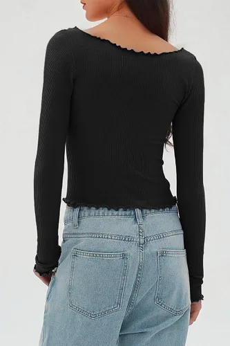 Vista 6 de CHYRII Camisetas básicas de manga larga para mujer, con volantes, corte bajo, básicas, para otoño