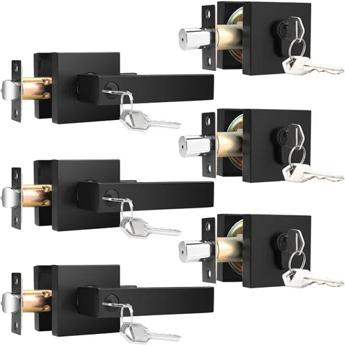 Vista 9 de KNOBWELL - Juego de picaporte y cerradura de puerta delantera color negro mate, picaporte de entrada con llave y cerradura de cilindro simple, juego