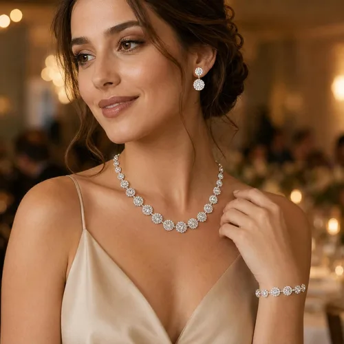 Vista 6 de Conjuntos de joyas de boda para mujer, collar de diamantes