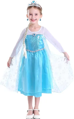 Vista 4 de Little Girls Princess Costume Blue Cosplay Dress up for Halloween Party with Accessories Blue