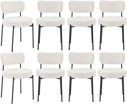 Vista 19 de Boucle - Juego de 2 sillas de comedor, modernas sillas de cocina tapizadas de mediados de siglo con respaldo curvado y patas de metal negro, sillas