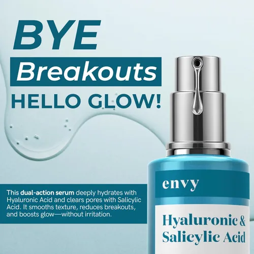 Vista 2 de Envy Suero de ácido hialurónico para la cara, limpieza de poros, estiramiento e hidratación de la piel, probado por dermatólogos, suero facial