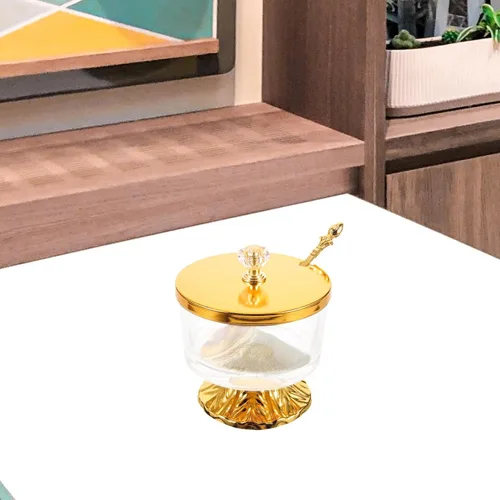 Vista 7 de Kichvoe - Recipiente de vidrio para azúcar con cuchara, recipiente para azúcar con tapa, tarro de hierro forjado para café, bar, despensa, encimera
