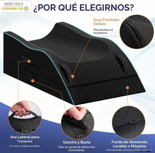 Vista 3 de CushZone - Almohada de pierna, almohada elevadora de pierna con almohadilla y espuma viscoelástica, almohada de apoyo de altura ajustable