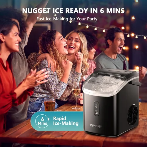 Vista 3 de EUHOMY, Fabricador de hielo para encimera con asa, listo en 6 minutos, 34 libras por día, cubierta superior extraíble, autolimpiante, máquina
