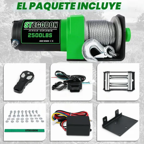 Vista 6 de Cabrestante eléctrico ATV/UTV de 2500 libras, cabrestante de cable de acero impermeable de 12 V, cabrestante eléctrico con control remoto con cable
