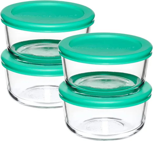 Vista 3 de Anchor Hocking - Juego de 4 recipientes de almacenamiento de vidrio de 2 tazas con tapas, recipientes de almacenamiento de alimentos de vidrio