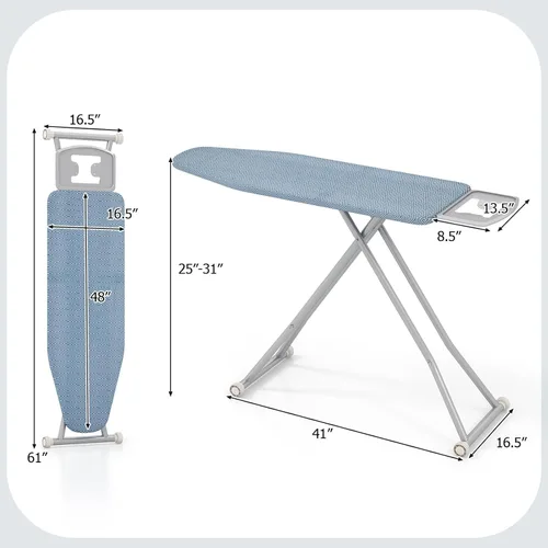 Vista 7 de COSTWAY Tabla de planchar plegable, soporte de planchado resistente de 57 x 16.5 pulgadas con 7 alturas ajustables, soporte de hierro, tela