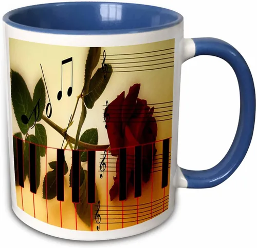 Vista 11 de 3dRose Florene – Música – Impresión de rosa sobre piano – Tazas, Negro/Blanco Black