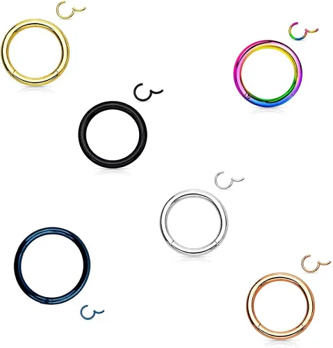 Vista 3 de TOPBRIGHT 6 unids un conjunto de anillos de septum sin costuras Clicker 16G acero inoxidable con bisagras segmento anillos para Daith y labio