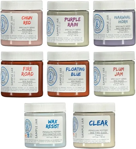 Vista 12 de Penguin Pottery - Set variado - Serie Celadon de Fuego Medio - Cono 6 - Incluye 8 frascos de 4 oz
