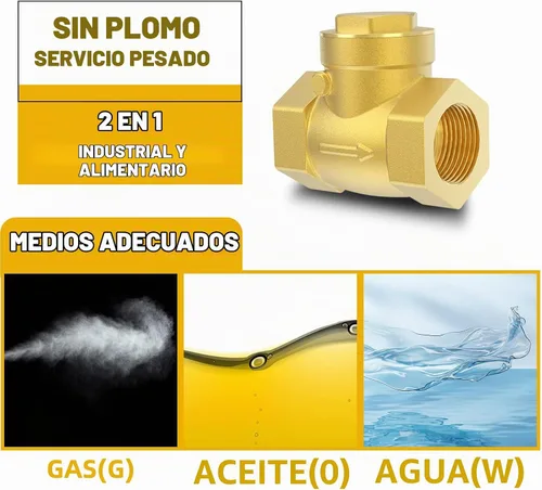 Vista 4 de Válvula de retención horizontal de 1" NPT, latón, rosca hembra resistente