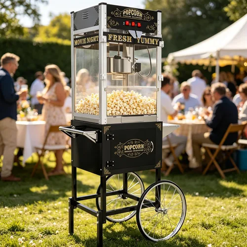Vista 16 de 20 OZ Commercial Popcorn Machine with Cart - Stainless Steel Kettle Popper with Wheels, Warming Deck & Tempered Glass, for Business, School