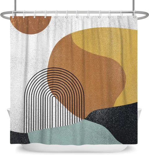 Vista 12 de Cortina de ducha moderna y bohemia, cortinas de ducha minimalistas estéticas azules de mediados de siglo para baño, cortinas de baño impermeables