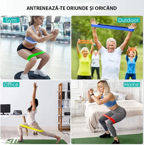 Vista 6 de Bandas de resistencia, juego de 5 bandas de ejercicio con diferentes niveles de fuerza, bandas elásticas de resistencia para ejercicio, pilates
