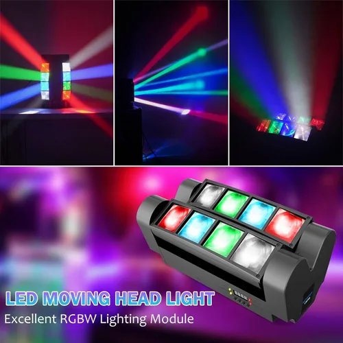 Vista 6 de BETOPPER Luz de escenario, luz de DJ de cabeza móvil para fiestas, luz LED de araña RGBW de 8 x 3 W, activada por sonido y control DMX-512