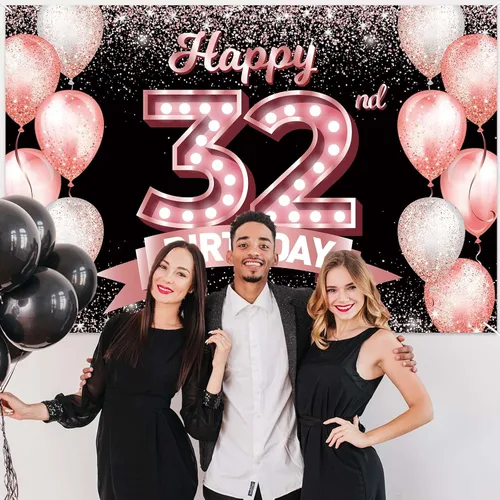 Vista 277 de Cartel de feliz cumpleaños décimo oro rosa, telón de fondo, saludos a 10 años, globos de confeti, decoración temática para niñas de 10 años