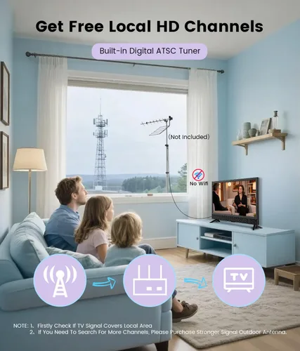 Vista 3 de Feihe TV de 22 Pulgadas, HDTV LED de Pantalla Ancha 1080p con Sintonizadores Digitales ATSC, Pantalla Plana con HDMI/VGA/RCA/USB para Cocina, RV