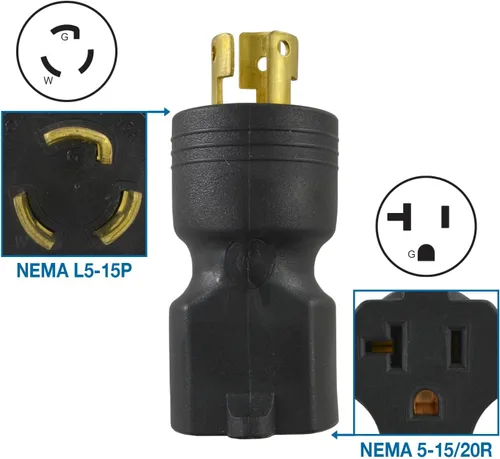 Vista 2 de Conntek 30128-BK, Adaptador de enchufe de bloqueo NEMA L5-15P a 5-15/20R Negro