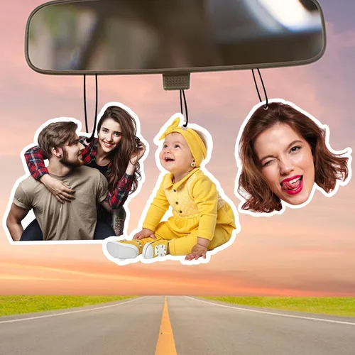 Vista 9 de Ambientador personalizado para coche Ambientadores personalizados para coche con imágenes, accesorios para coche para hombres, novios, familia