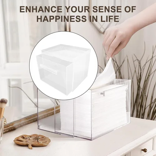Vista 9 de Pilipane Caja de almacenamiento para toallas faciales, contenedor de acrílico para toallas faciales con cajón para tocador de baño