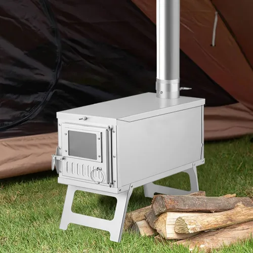 Vista 8 de Estufa de leña portátil para acampar con mochila y tubo de chimenea de 8.6 pies; ligera y plegable para tienda de campaña, caza, pesca en hielo
