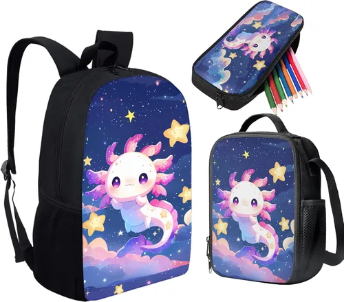 Vista 25 de HUGS IDEA Juego de 3 bolsas escolares con aislamiento térmico para el almuerzo, estuche para lápices