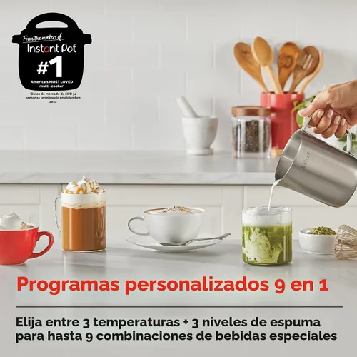 Vista 2 de Instant Pot Instant MagicFroth - Vaporizador y espumador eléctrico 9 en 1, jarra de acero inoxidable de 17 onzas, máquina de espuma fría y caliente