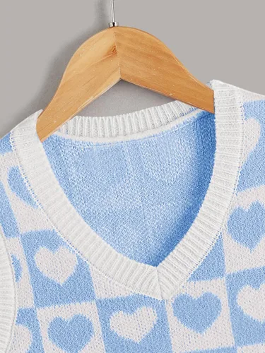 Vista 3 de Floerns Suéter sin mangas con estampado de corazón para niñas, cuello en V, camiseta sin mangas