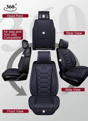 Vista 2 de Oasis Auto - Fundas de asiento a medida compatibles con Ford F-150 F150 F-250 F250 F250 F350 F350 FF-01 Juego completo color negro