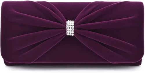 Vista 7 de Elegante bolso de noche de embrague de terciopelo con lazo de diamantes de imitación Negro