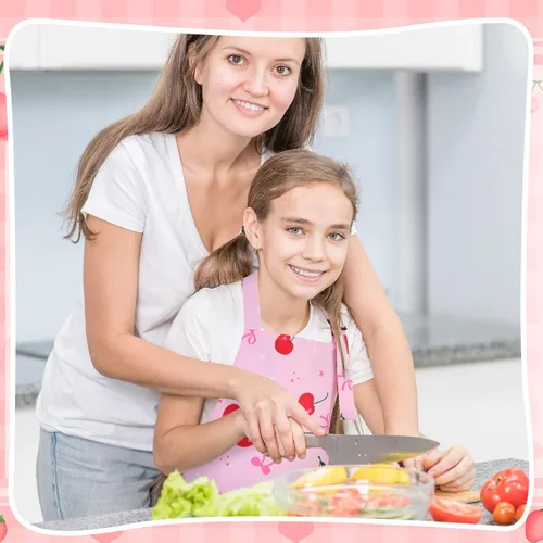 Vista 7 de Paquete de 2 delantales para niños, bonitos delantales de cocina, delantal de arte impermeable con bolsillos, delantal ajustable para pintores