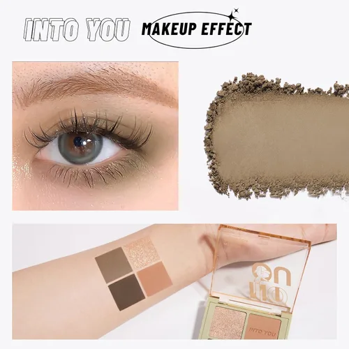 Vista 3 de INTO YOU Paleta de sombra de ojos nude, 4 colores mate, paleta de sombra de ojos brillante y brillante, pigmentos neutros cálidos desnudos, sombra