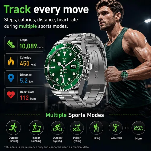 Vista 4 de findtime Reloj inteligente para teléfonos Android, contestar hacer llamadas, recordatorio de SMS, reloj inteligente compatible con iPhone