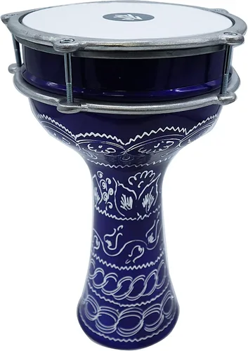 Vista 11 de Darbuka de aluminio de 16 '' de longitud, tambor Doumbek turco de cabeza sintética sintonizable de 8 pulgadas (negro)