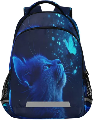 Vista 11 de ALAZA Mochilas de viaje con diseño de mariposa, luna y estrella, color azul turquesa, mochila escolar para hombres, mujeres, adolescentes y niños