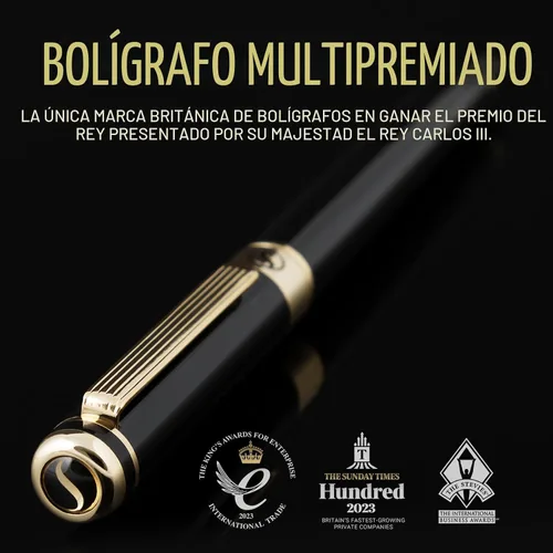Vista 2 de Scriveiner Bolígrafo Rollerball de Laca Negra - Impresionante Bolígrafo de Lujo, Chapado en Oro Real, Repuesto de Tinta Schmidt, El Mejor Set de 1.