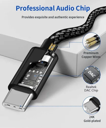 Vista 4 de Cable de audio auxiliar USB C a 0.138 in con carga, USB C 2 en 1 a 0.138 in, cable de audio para auriculares estéreo de automóvil con carga PD de 18