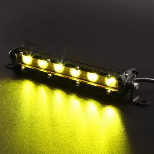 Vista 6 de AUXTINGS 2 x 7 pulgadas 30 W amarillo ámbar de una sola fila LED barra de luz 3000 K perfil bajo ultra delgado mini haz de inundación LED